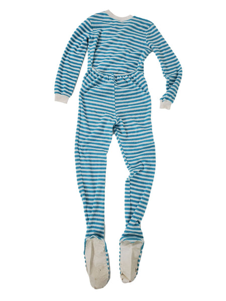 Back view of footie pajamas showing drop seat