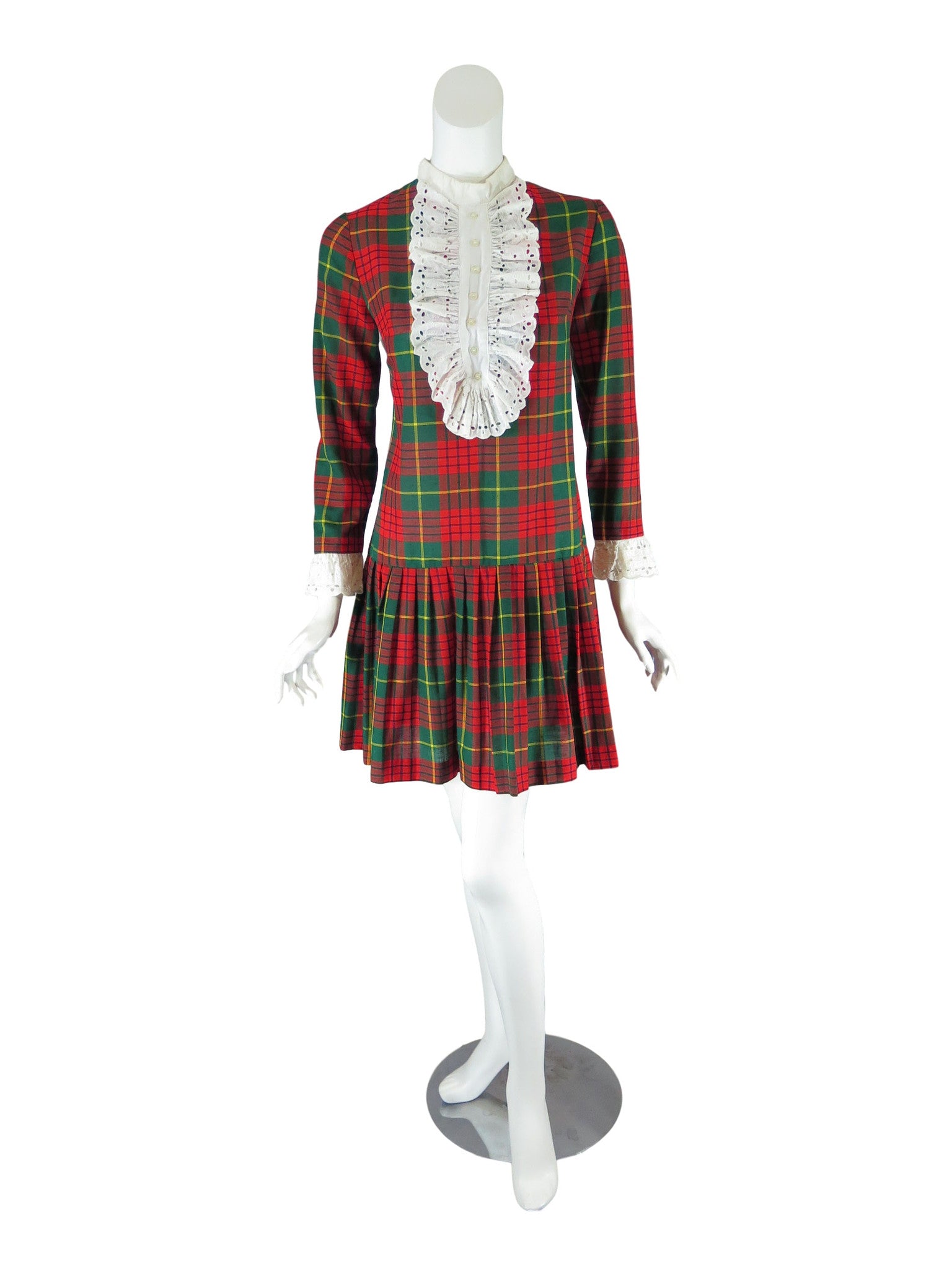60s Red & Green Plaid Scooter Long Sleeve Mini Dress - sm Better Dresses Vintage 60s Red & Green Plaid Scooter Long Sleeve Mini Dress - sm Better Dresses Vintage