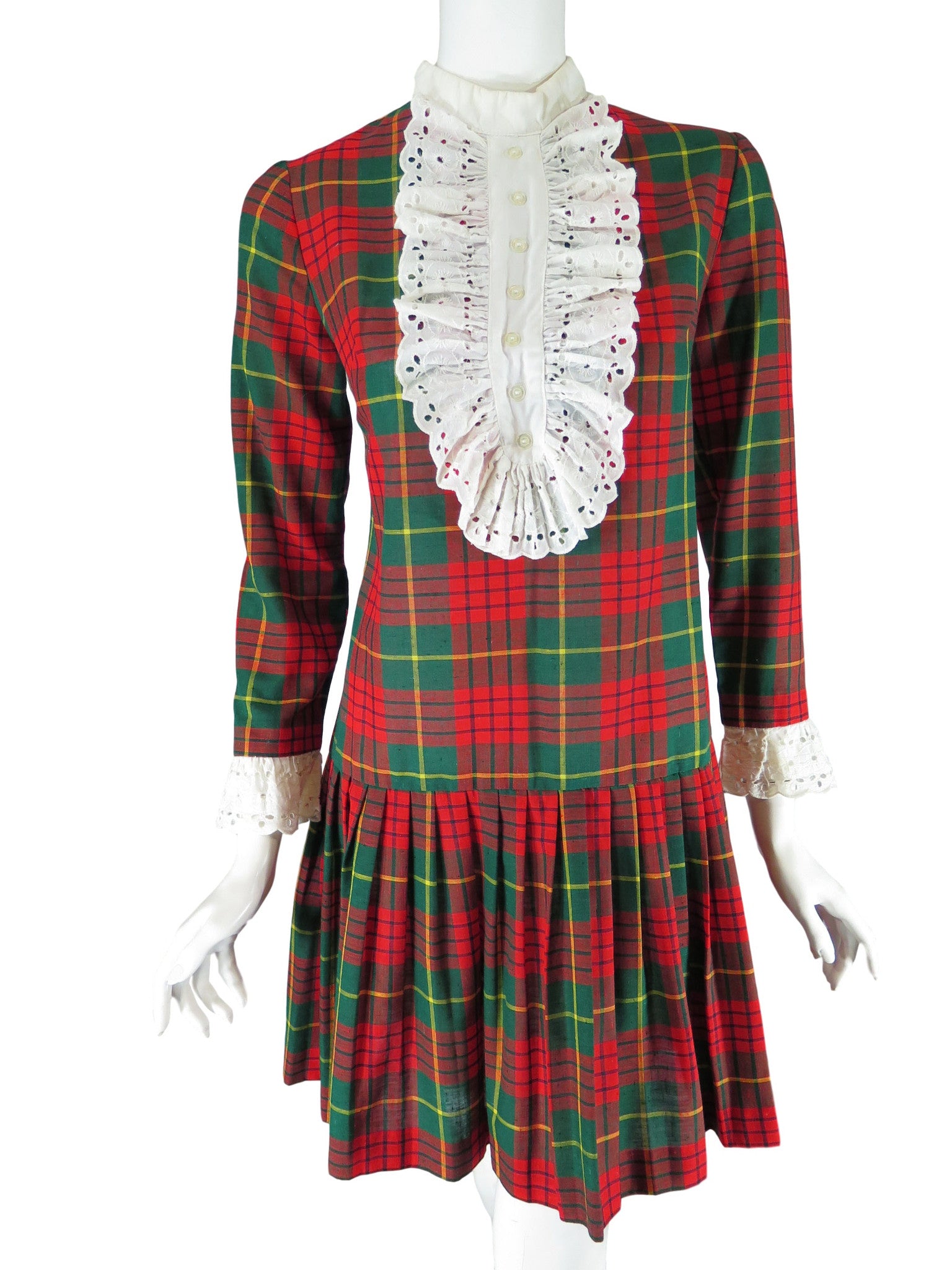 60s Red & Green Plaid Scooter Long Sleeve Mini Dress - sm Better Dresses Vintage 60s Red & Green Plaid Scooter Long Sleeve Mini Dress - sm Better Dresses Vintage