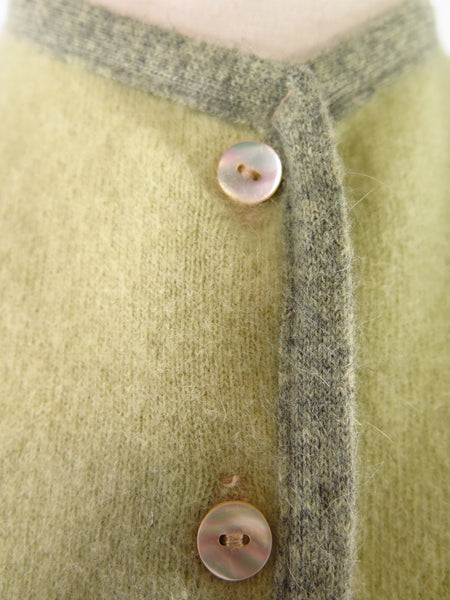 50s/60s Green Wool + Angora Cardigan - closeup