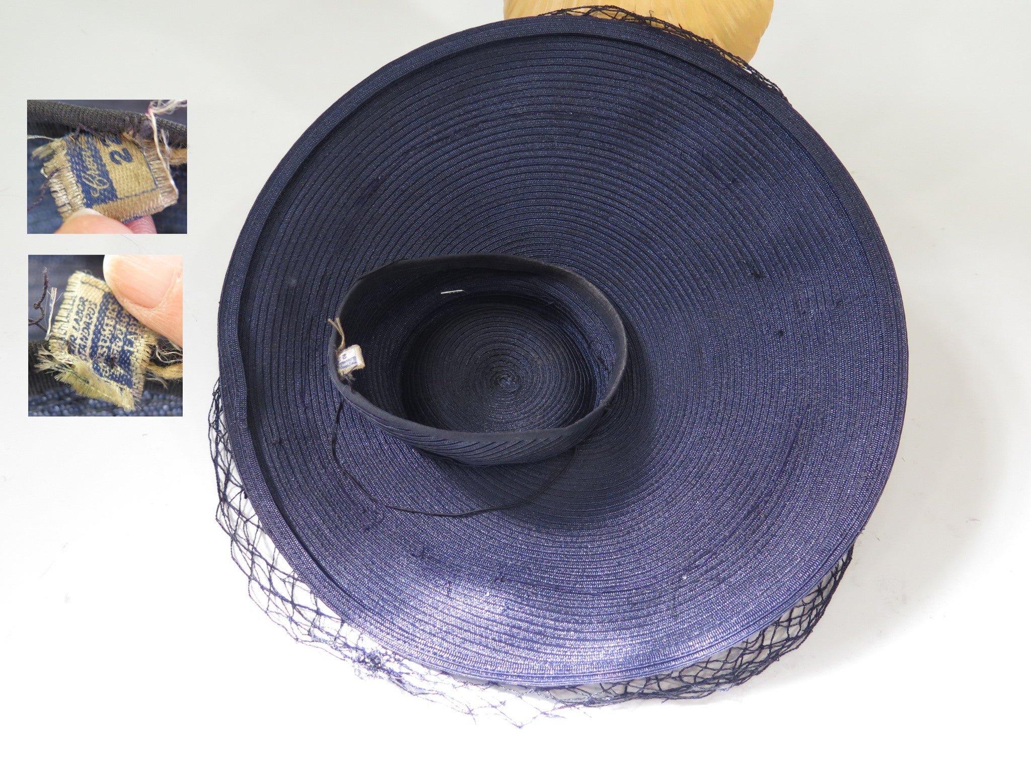 40s/50s Navy New Look Cartwheel Hat | Straw Platter Hat 