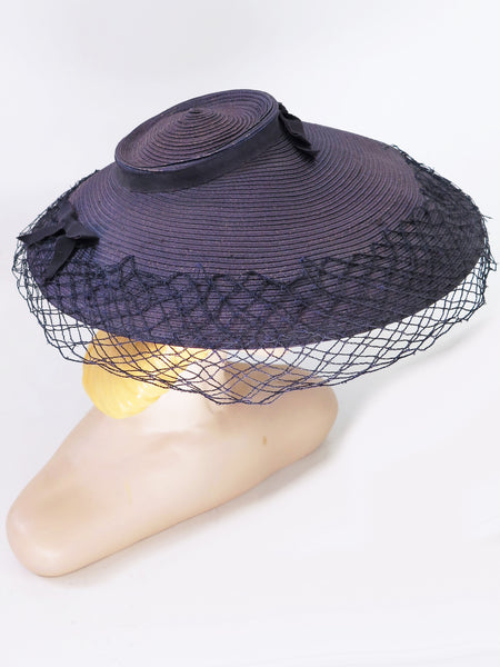 40s/50s Navy New Look Wide Brim Hat