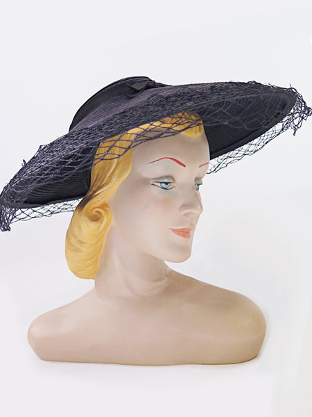 40s/50s Navy New Look Cartwheel Hat