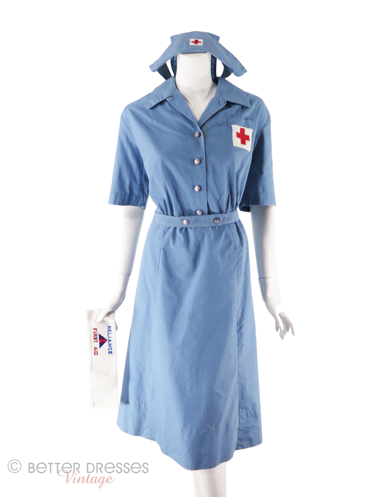 40s WWII Red Cross Nurse's Uniform, Hat, Sashes, Medal 40s WWII Red Cross Nurse's Uniform, Hat, Sashes, Medal