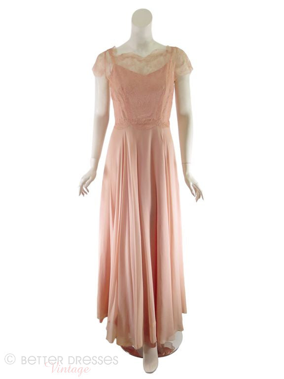 30s Evening Gown of Peach Chiffon and Lace - sm 30s Evening Gown of Peach Chiffon and Lace - sm