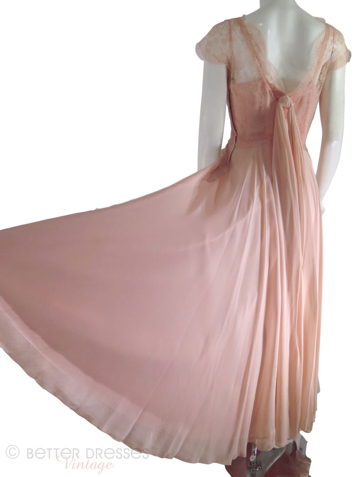 30s Evening Gown of Peach Chiffon and Lace - SM 30s Evening Gown of Peach Chiffon and Lace - SM