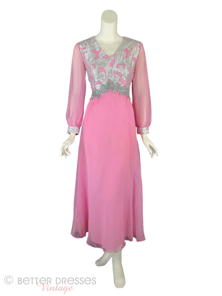 60s Pink and Silver Maxi Gown - Front