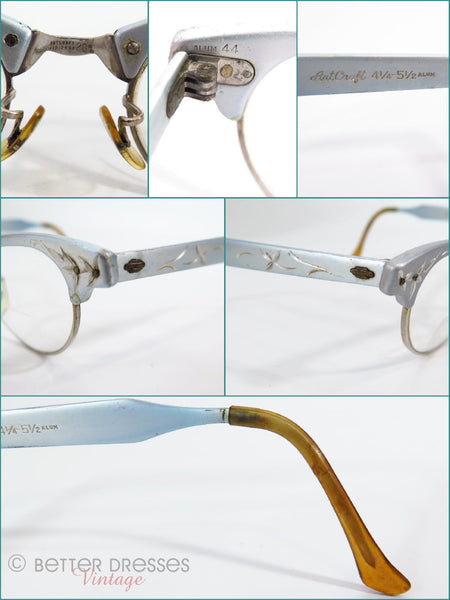 Vintage Cat Eye Glasses – Gold & Silver Etched Aluminum – 3¾” Arms IMG_8932_grande.jpg?v=1715973281 main image 2