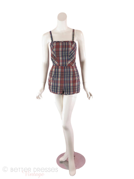 50s Plaid Cotton Romper