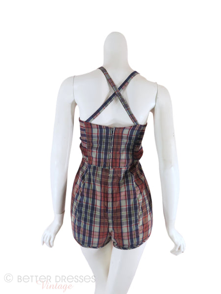 50s Plaid Cotton Playsuit - back view