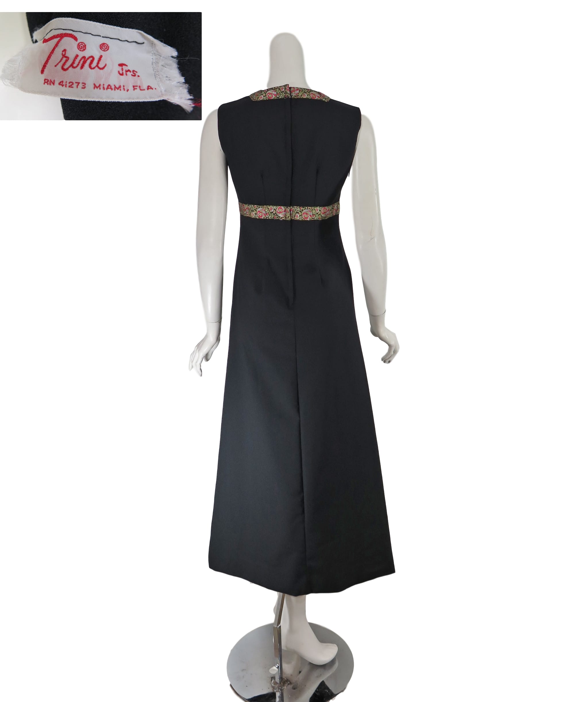70's Black Goddess Empire Waist Maxi Dress by Shawn Jrs Petite