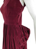 40s Burgundy Velvet Ball Gown With Bustle - zipper side