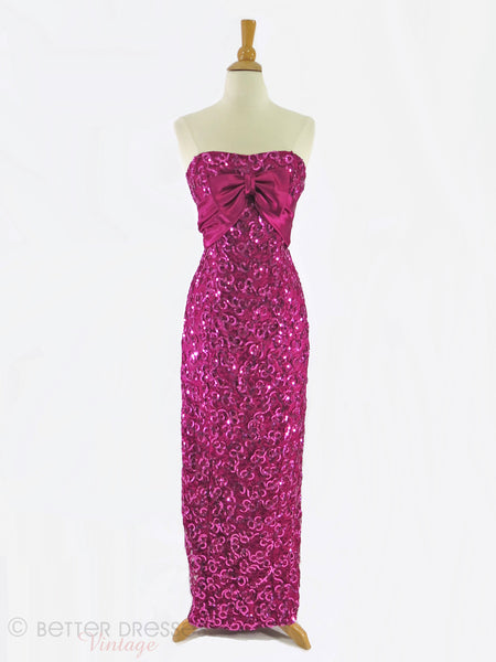 Vintage Fuchsia Strapless Dress - full view