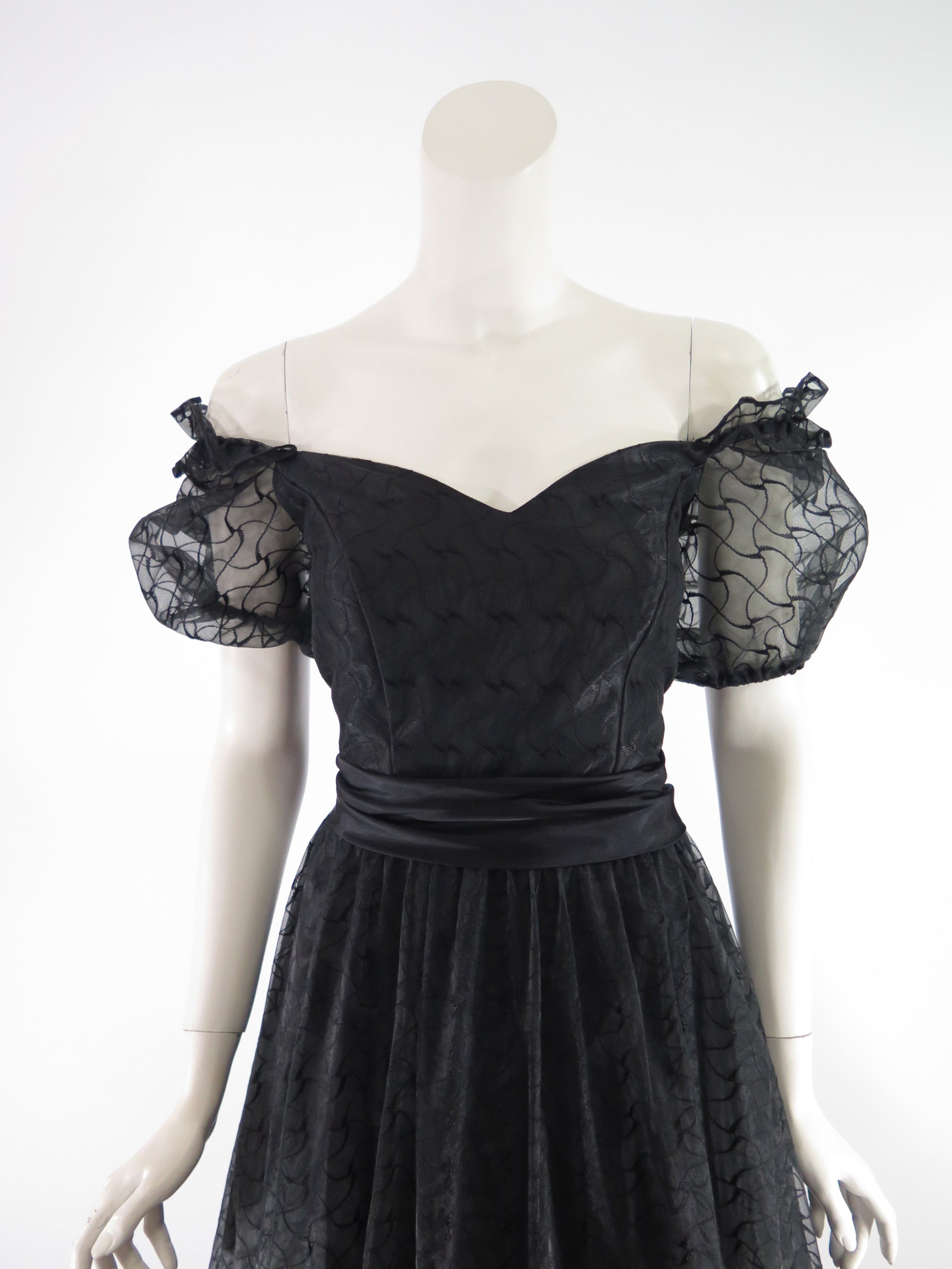 80s Does 50s Black Party Dress | Full Skirt | Puffed Sleeves - sm, med Better Dresses Vintage 80s Does 50s Black Party Dress | Full Skirt | Puffed Sleeves - sm, med Better Dresses Vintage