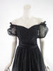 80s Full Black Party Dress - off shoulder close-up