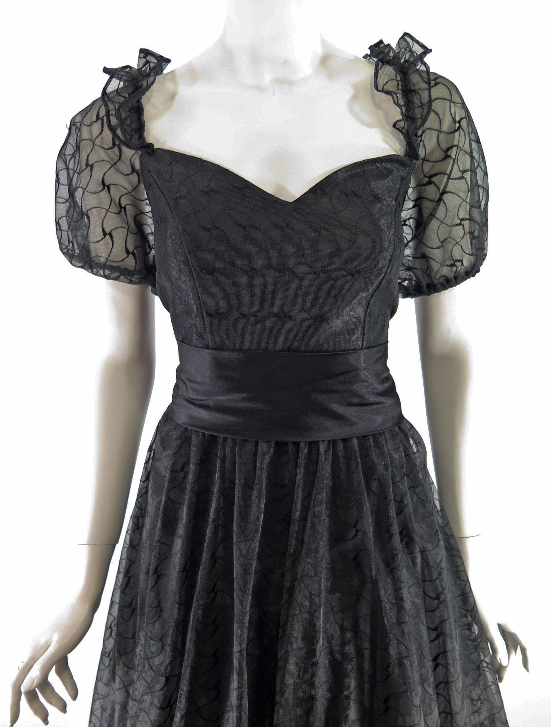 80s Does 50s Black Party Dress | Full Skirt | Puffed Sleeves - sm, med Better Dresses Vintage 80s Does 50s Black Party Dress | Full Skirt | Puffed Sleeves - sm, med Better Dresses Vintage