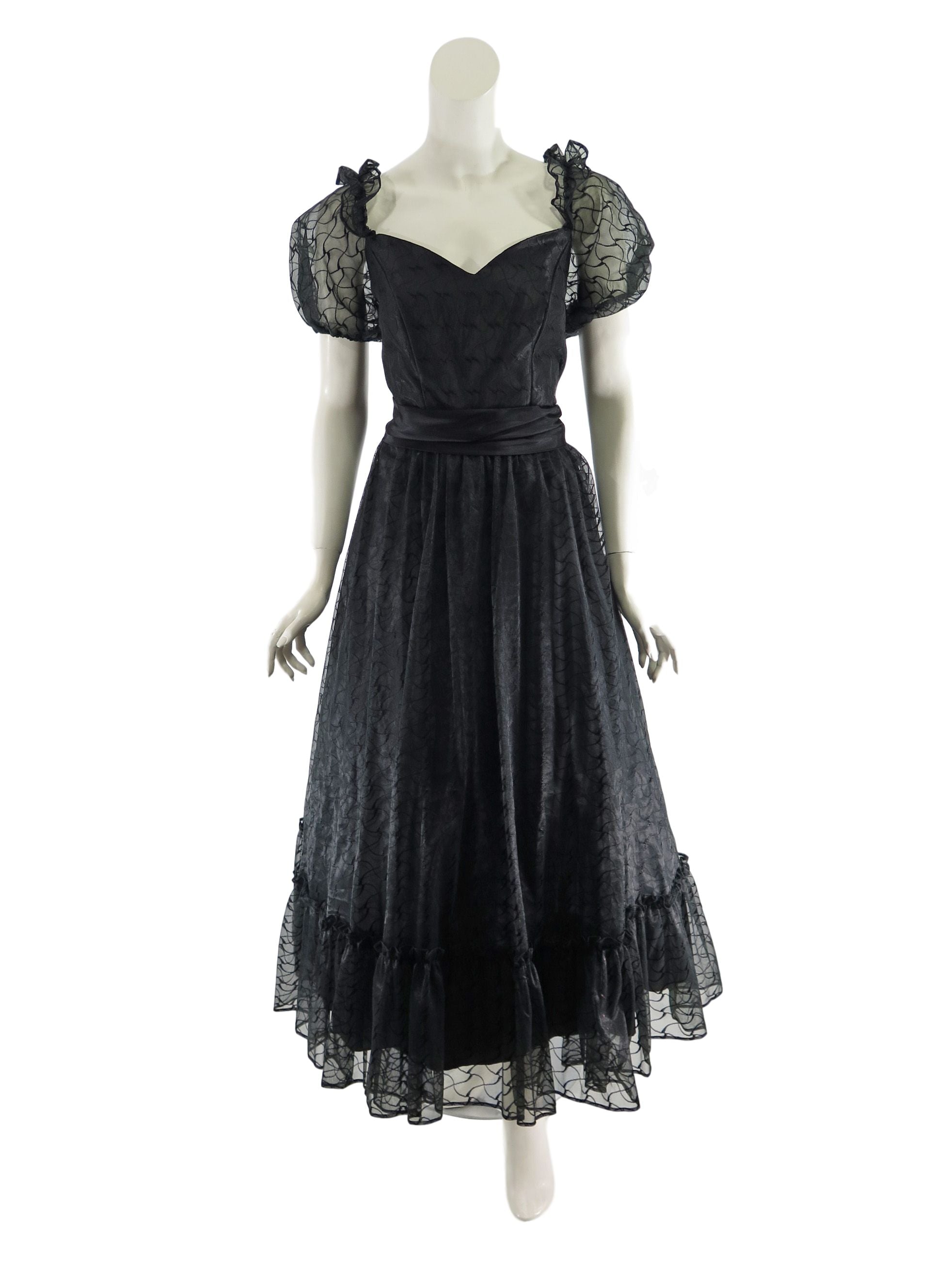80s Does 50s Black Party Dress | Full Skirt | Puffed Sleeves - sm, med Better Dresses Vintage 80s Does 50s Black Party Dress | Full Skirt | Puffed Sleeves - sm, med Better Dresses Vintage