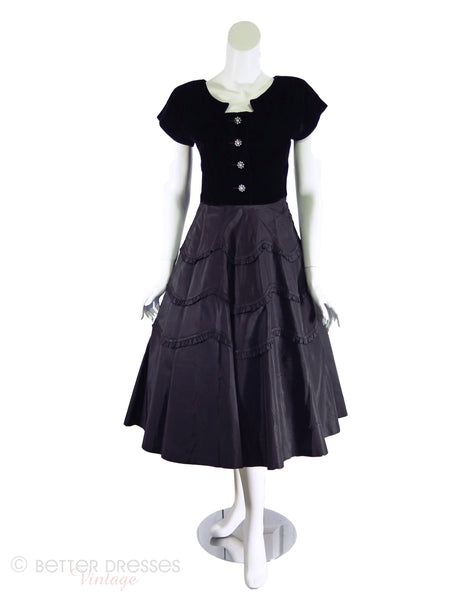 New Look Party Dress in Black Velvet Over Silk taffeta