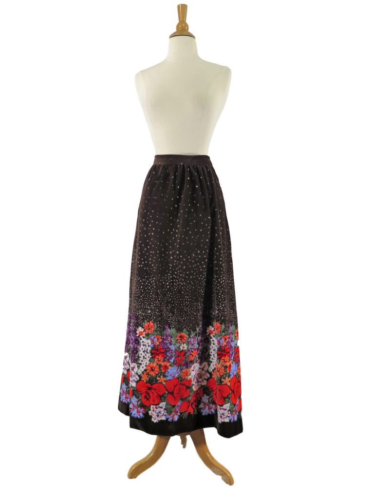 60s Brown Velour Maxi Skirt