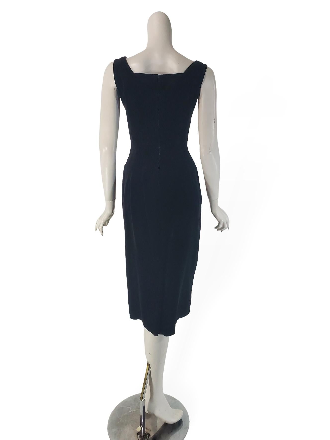 50s Black Velvet Sleeveless Sheath Dress With Pockets - sm Better Dresses Vintage 50s Black Velvet Sleeveless Sheath Dress With Pockets - sm Better Dresses Vintage