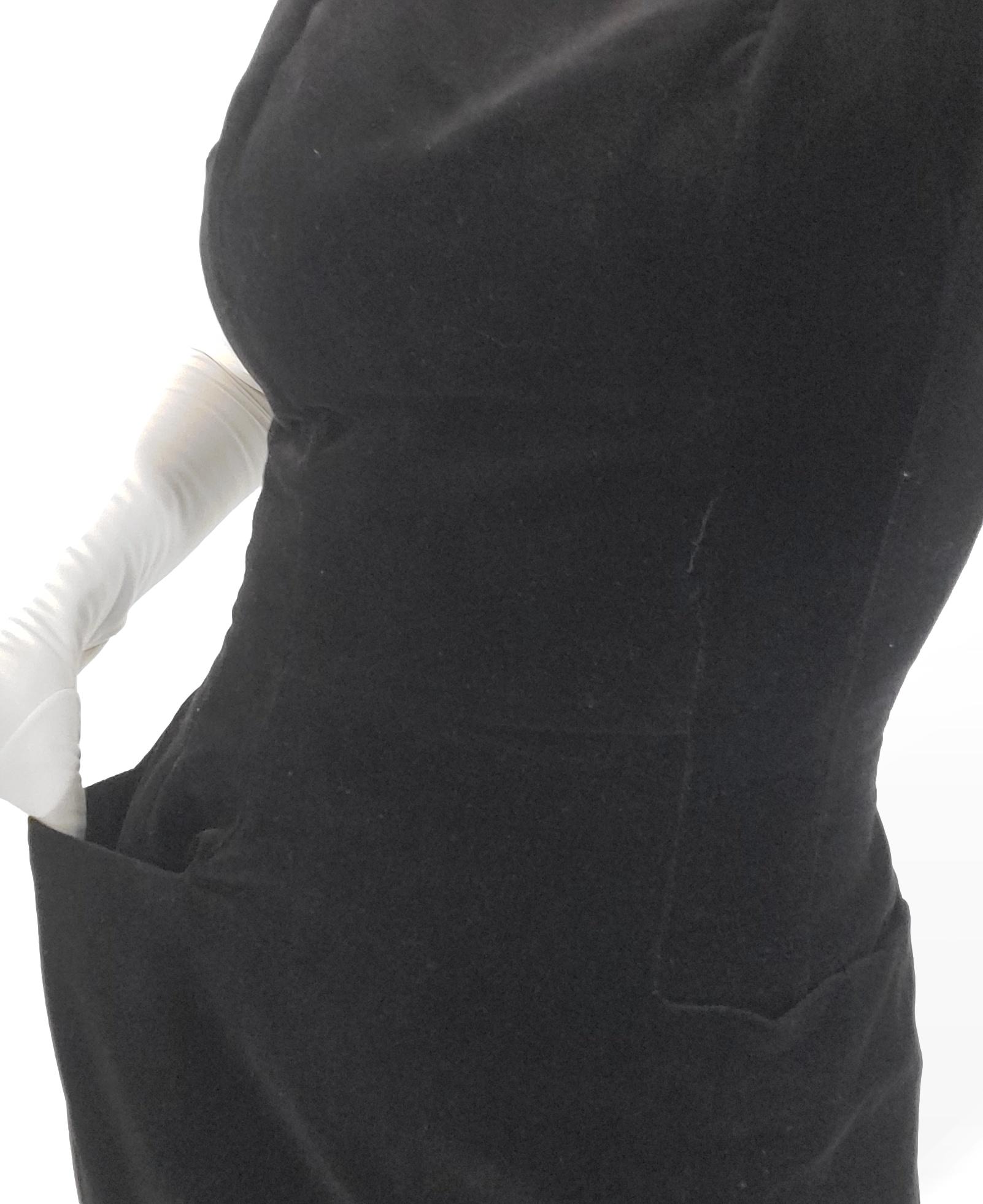 50s Black Velvet Sleeveless Sheath Dress With Pockets 50s Black Velvet Sleeveless Sheath Dress With Pockets