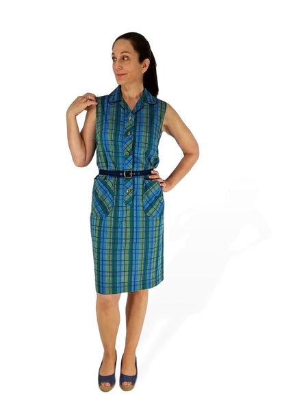 vintage plaid shirtwaist dress on a person
