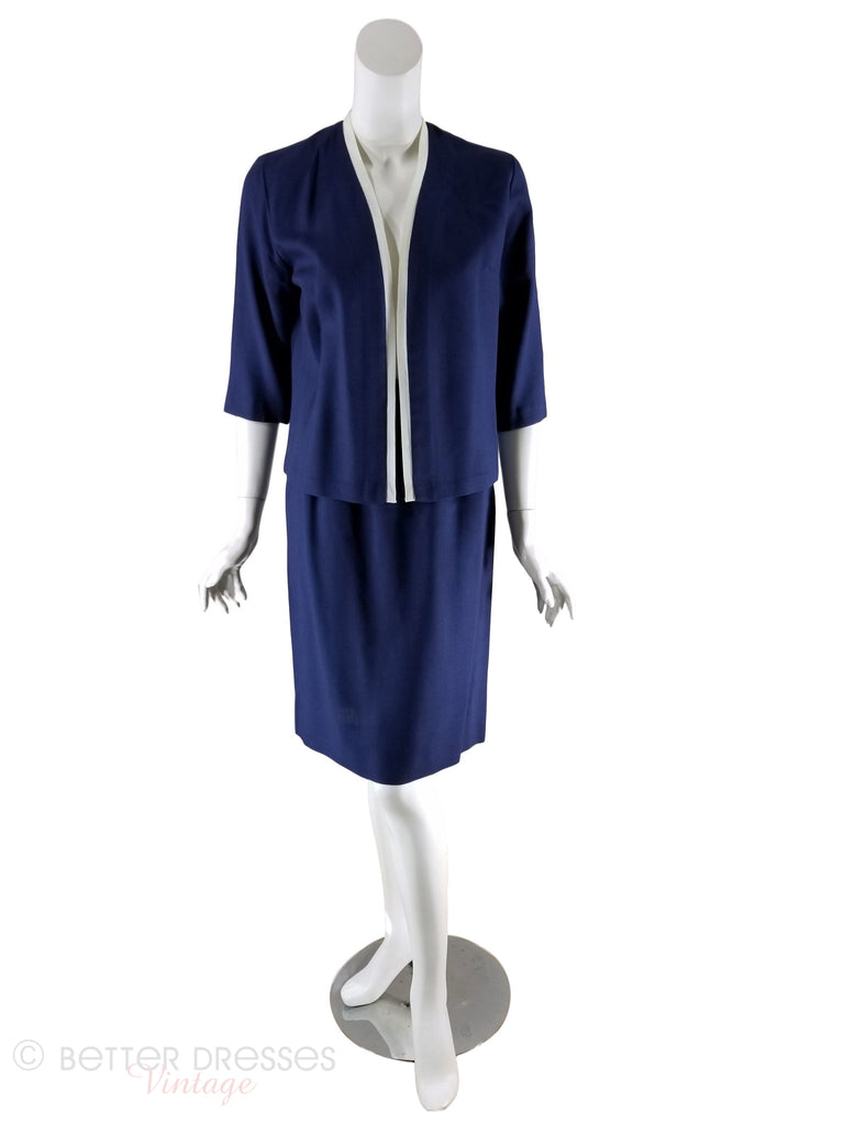 60s Navy Blue and White Skirt Suit