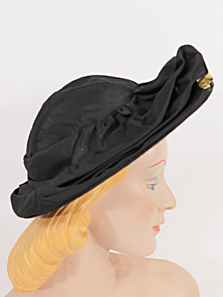 40s black taffeta hat - side view