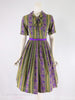 50s/60s Striped Purple and Green Shirtwaist Dress