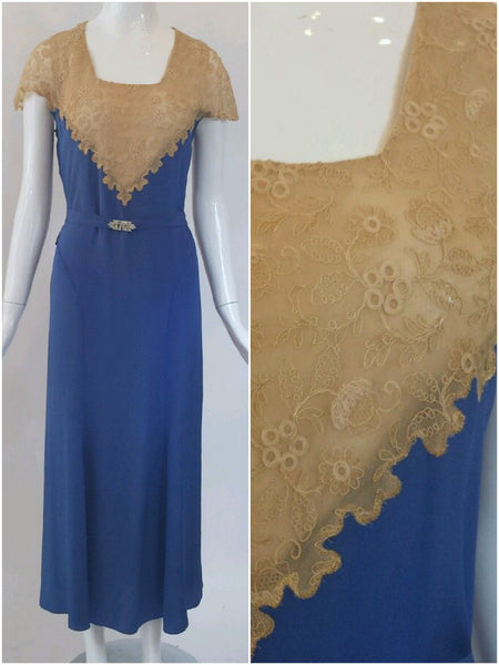 30s Dress in Cornflower Blue With Lace