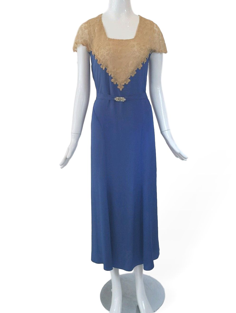 30s Dress in Cornflower Blue With Lace - sm, med 30s Dress in Cornflower Blue With Lace - sm, med