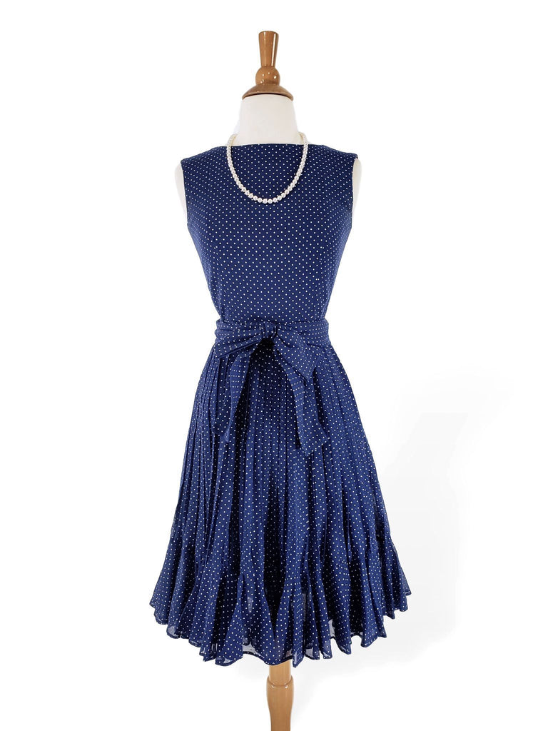 60s Polka Dot Dress in Navy Blue and White