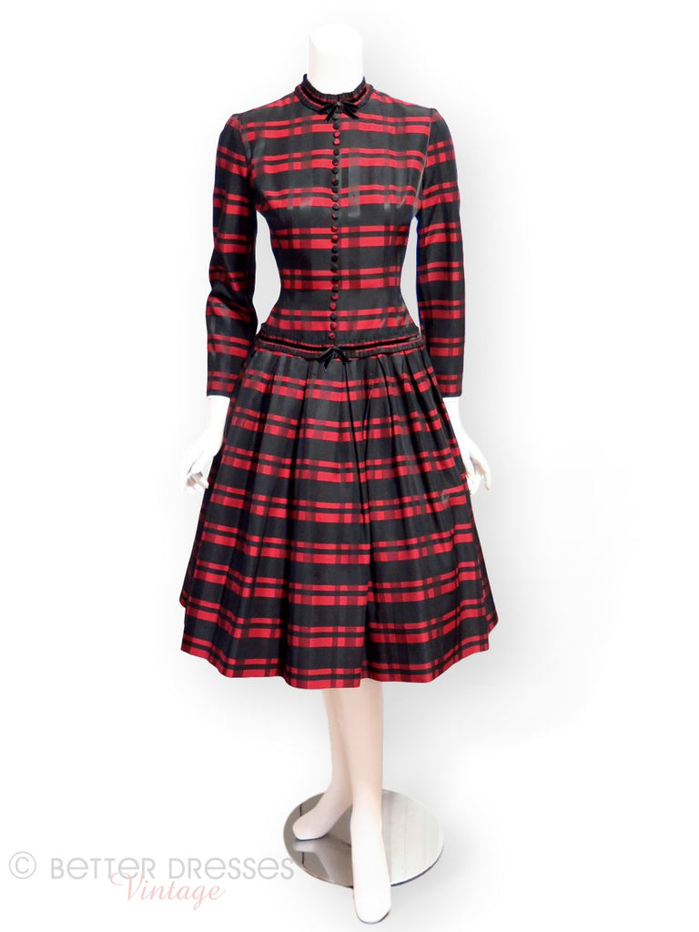 50s red and black plaid dress