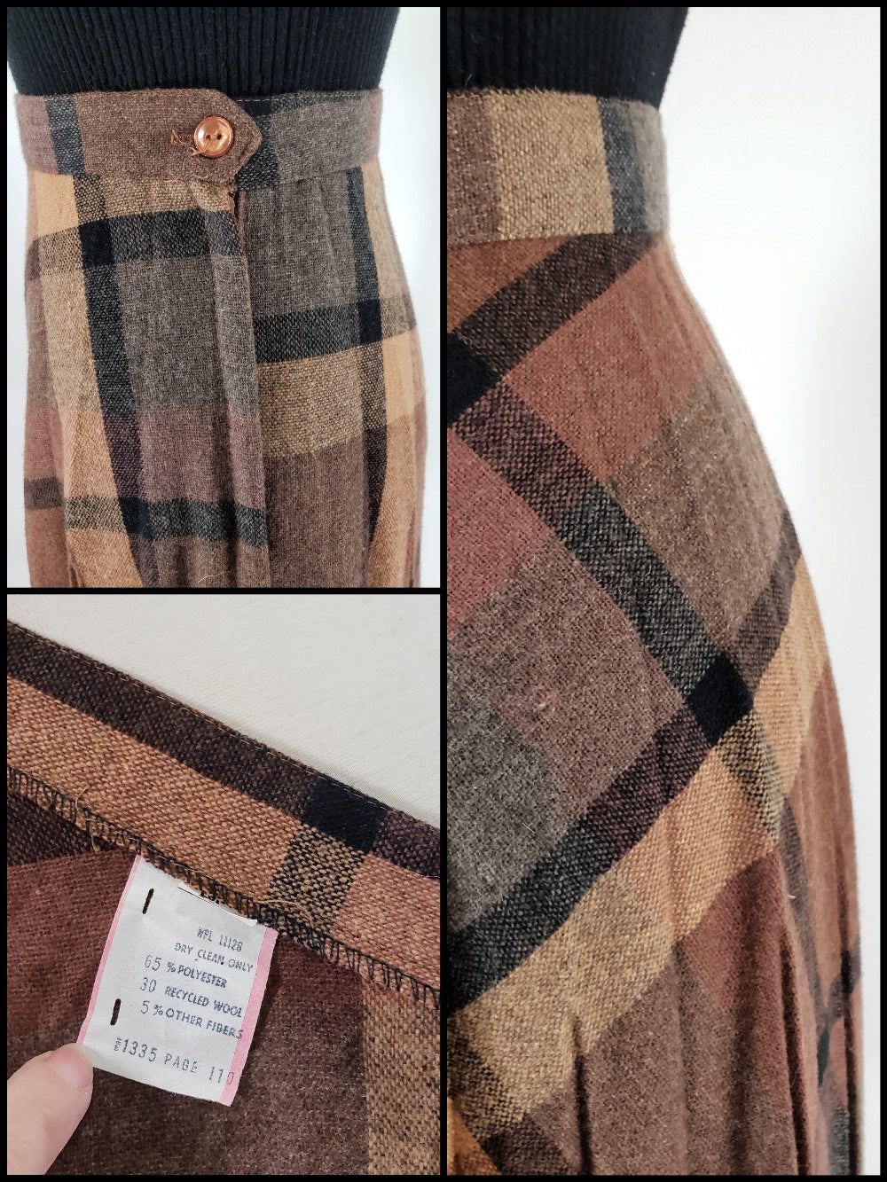 70s A Line Skirt in Diagonal Plaid Better Dresses Vintage