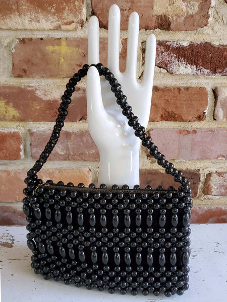 1960s Handbag, Black, Beaded