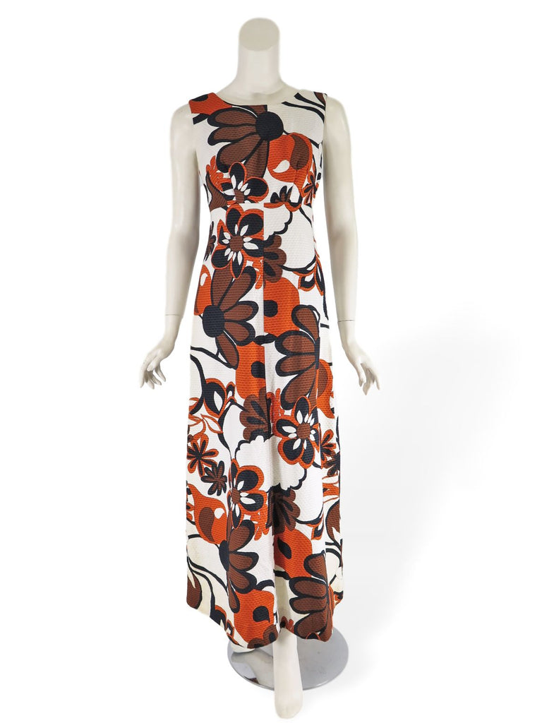 60s Pikake Fashions Bold Floral Maxi Dress