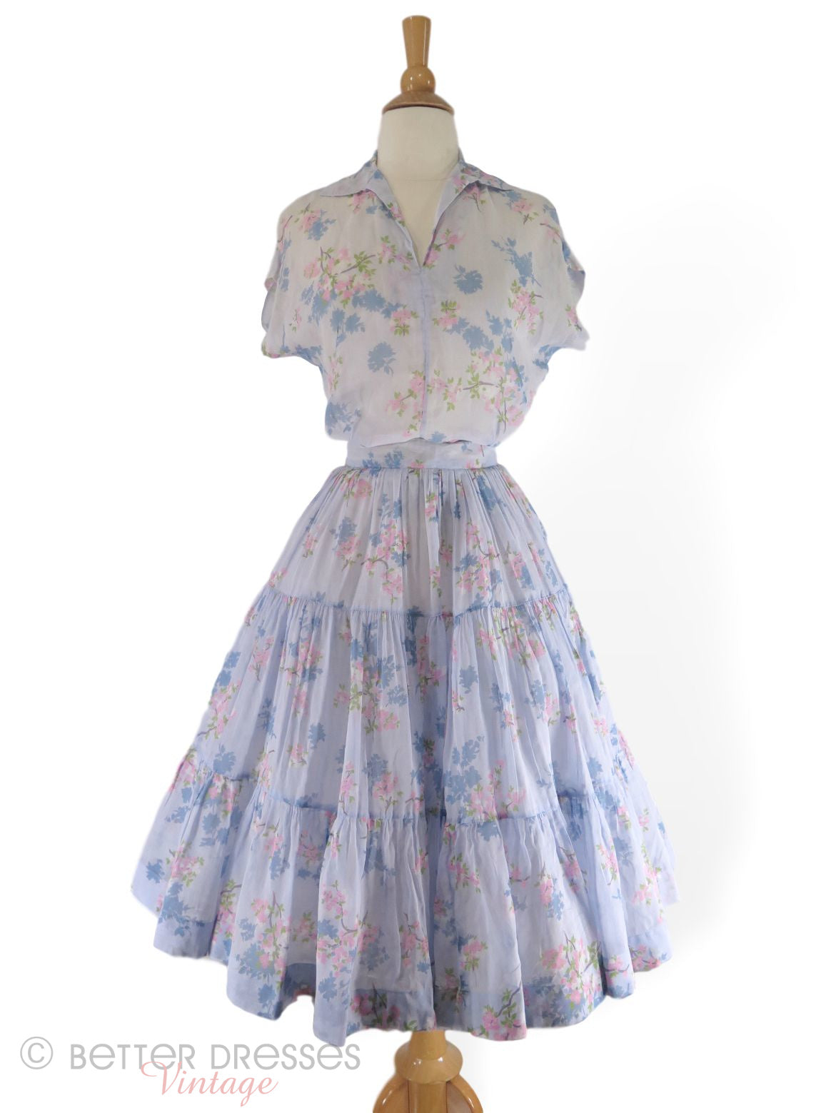 40s 50s Patio Dress in Light Blue Floral Cotton Better Dresses