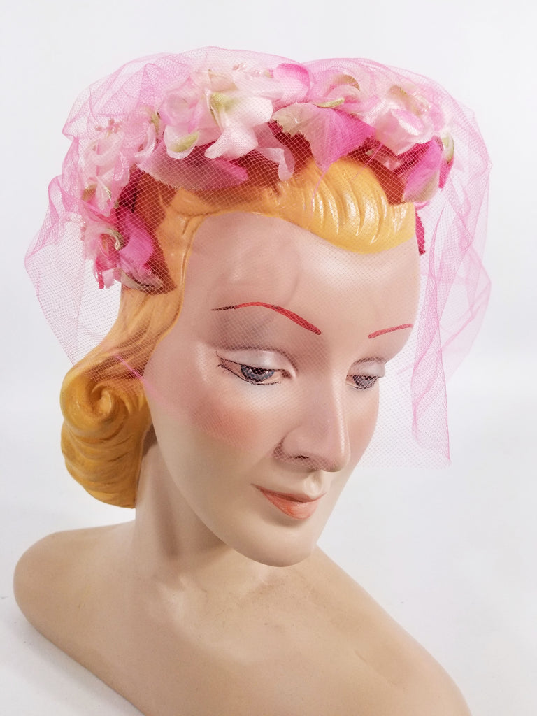 50s/60s Fuchsia Pink Veil Hat