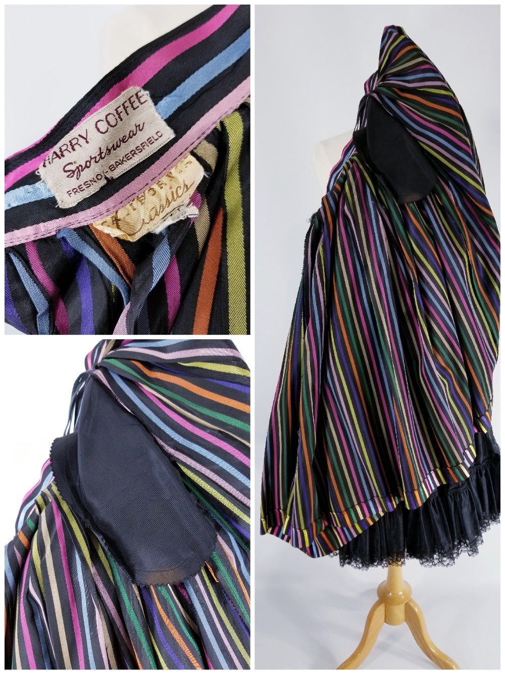 40s 50s Striped Taffeta Full Skirt Better Dresses Vintage