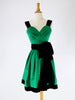 1980s Party Dress in Green Satin and Black Velvet - alternate view
