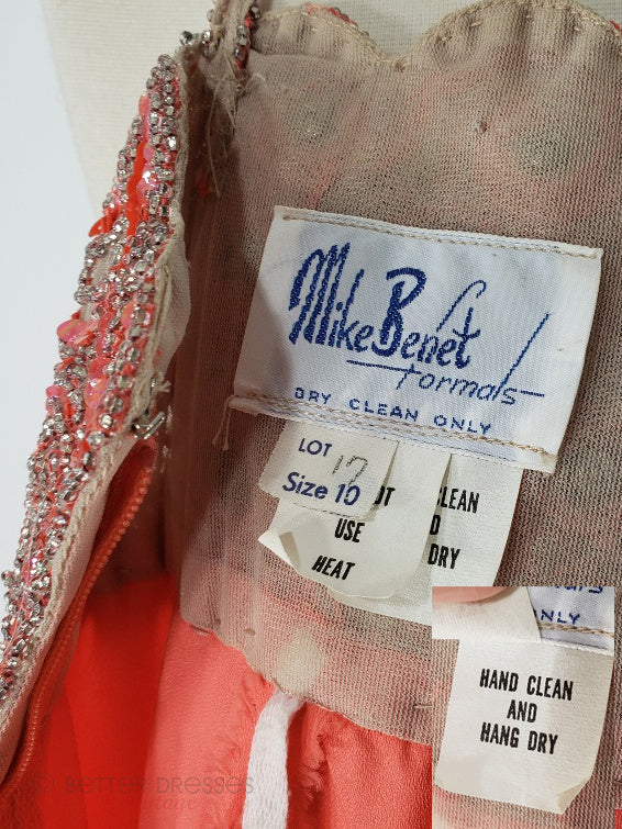 60s 70s Gown in Peach Chiffon by Mike Benet Formals Better Dresses Vintage