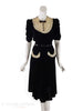 Vintage 40s Black Velvet and Ecru Lace Dress