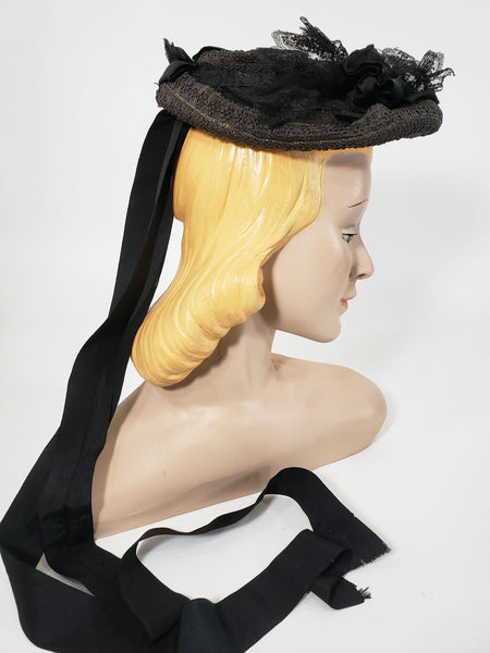 Victorian hat with long silk ties