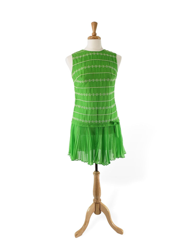 60s Scooter Dress in Embroidered Lime Green Cotton