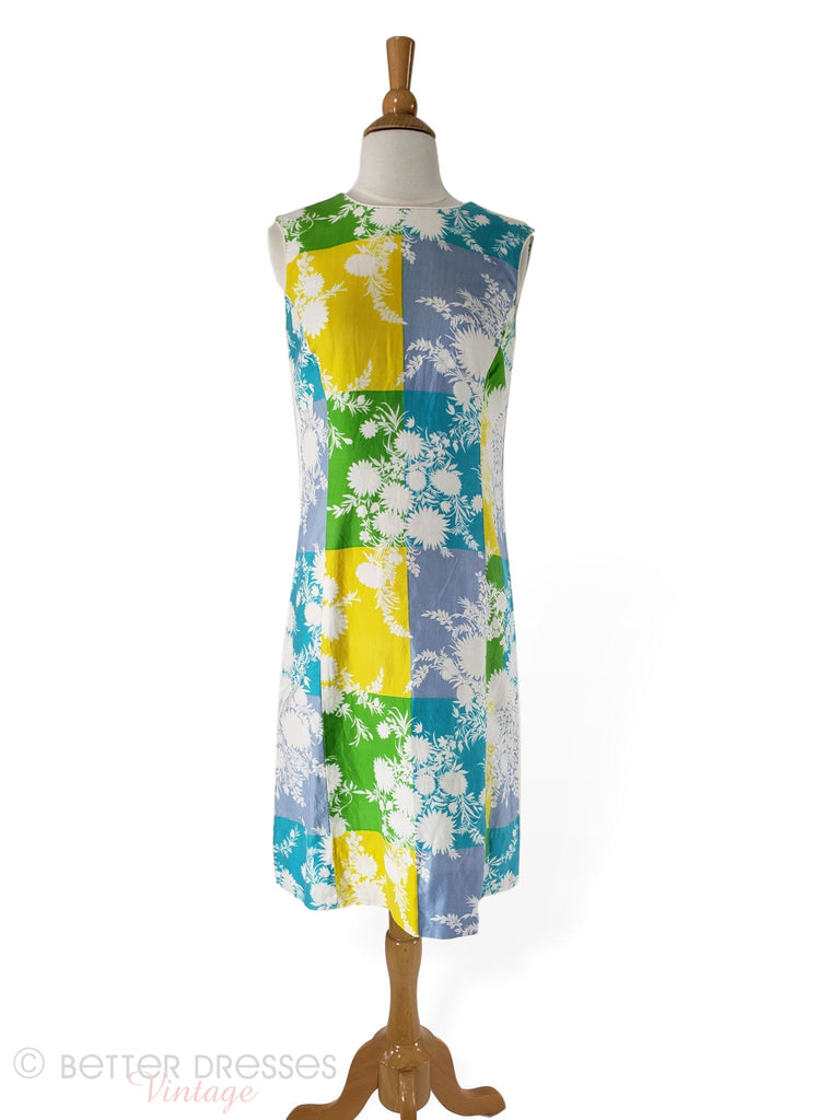 1960s Shift Dress in bold floral and geometric print