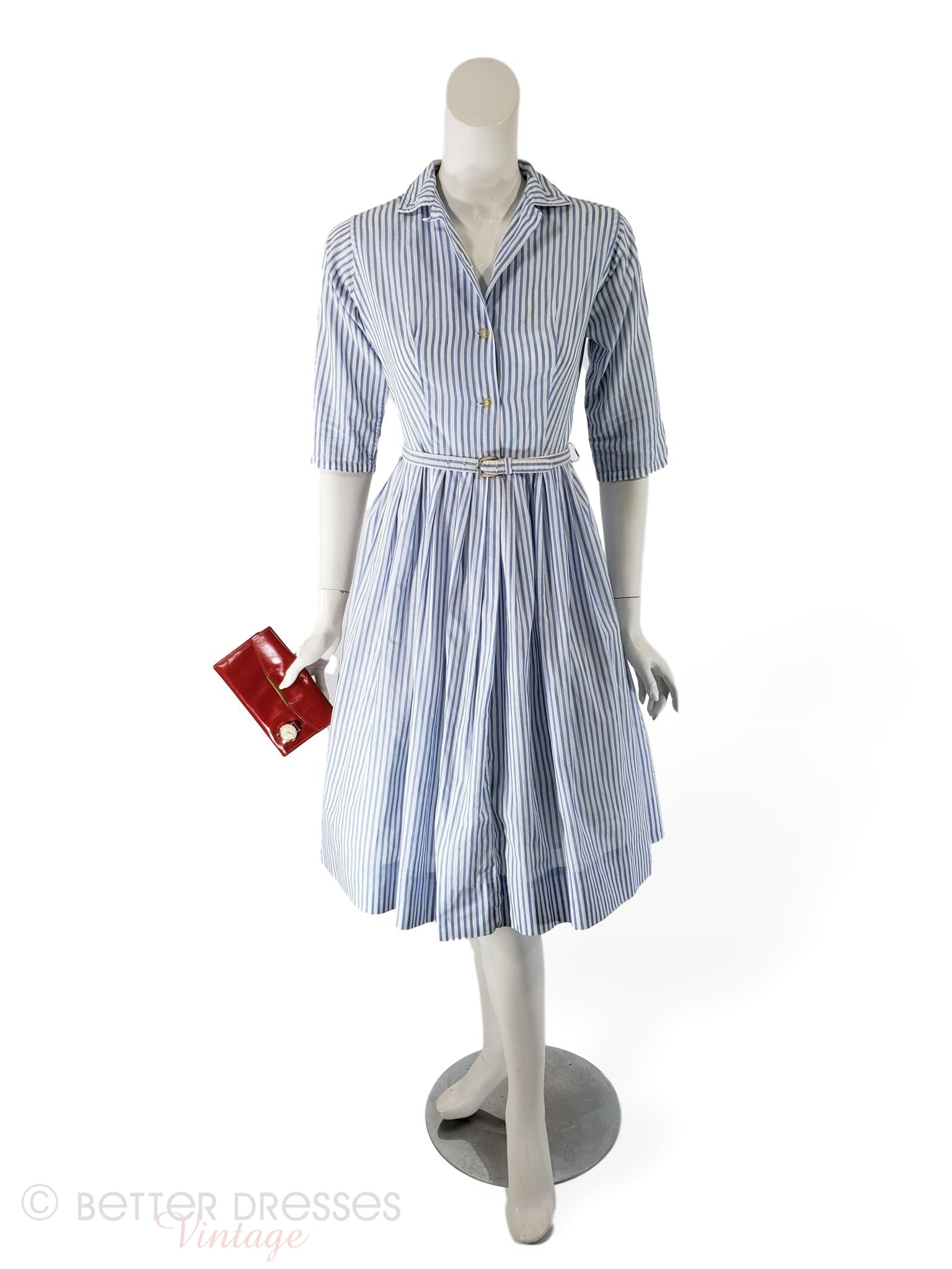 50s/60s Shirtwaist Dress in Blue and White Stripe Better Dresses Vintage 50s/60s Shirtwaist Dress in Blue and White Stripe Better Dresses Vintage