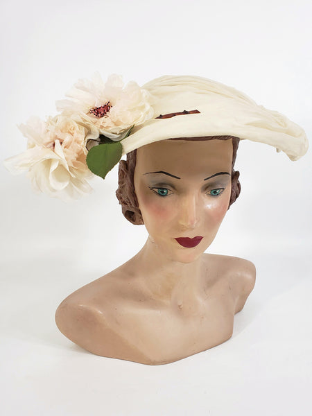 1940s or 1950s Platter Hat in Cream