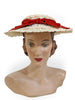 mid-century platter hat in straw and velvet