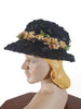 1960s black straw and floral hat