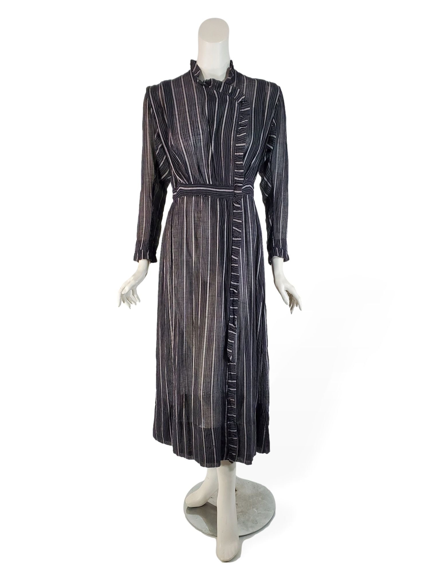 10s Antique Dress in Black and White Striped Cotton Better Dresses Vintage 10s Antique Dress in Black and White Striped Cotton Better Dresses Vintage